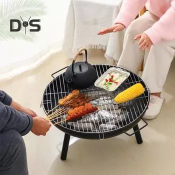 Круглый очаг с углеродистой сеткой для использования в помещении, на открытом воздухе, на заднем дворе, на балконе, на террасе, угольная горелка, портативная съемная жаровня, прочная бытовая печь чёрный