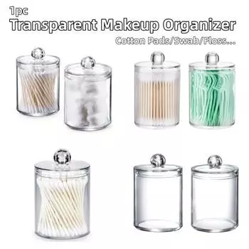 Круглый органайзер для ватных дисков с крышкой. Прозрачная коробка для хранения тампонов для макияжа. Маленький пластиковый футляр для нити.