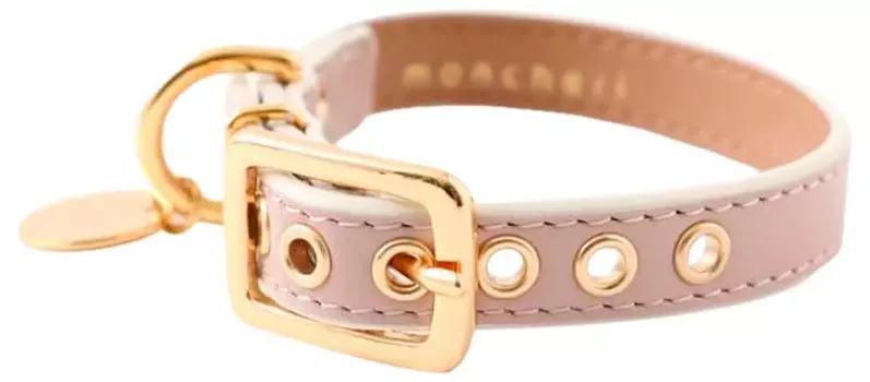 Круглый ошейник с подвеской из кожи для собак средних и маленьких собак x Genuine Cow Adjustable Going Out Monchri [двухцветный цвет] ошейник для собак, (М/Розовый Айвори), Кожа,