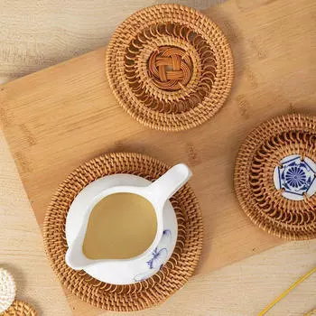 Круглый плетеный подстаканник из ротанга, бохо, фермерский, нескользящий плетеный подстаканник для стола в помещении 8cm