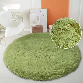Круглый плюшевый ковер для гостиной, зеленый мохнатый ковер для дивана, кресла, длинный ворсистый коврик для пола, украшение для ванной комнаты, детский ковер, пушистый Diameter 60cm
