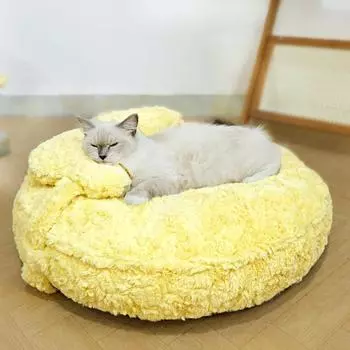 Круглый плюшевый коврик для собак Winter Rabbit, подходит для собак среднего размера, съемная и моющаяся кровать для собаки со съемной маленькой подушкой, бархатный коврик S