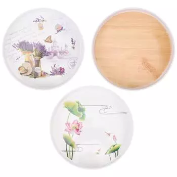 Круглый поднос для еды 11,8 дюймов, утолщенное пластиковое сервировочное блюдо для дома, ресторана, патио, кемпинга, пикника Style 1