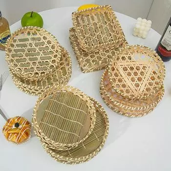 Круглый поднос для хранения из бамбука, деревянная тарелка, поднос для чашек, тортов, корзины для хранения сухофруктов, коробки, органайзер для косметики и всякой всячины