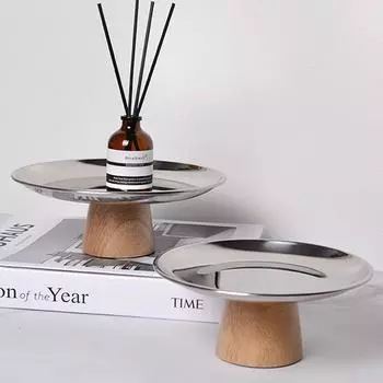 Круглый поднос из цельного дерева Nordic Metal, подставка для фруктов, закусок, десертов, подставка для конфет, реквизит для фотосъемки Tr M