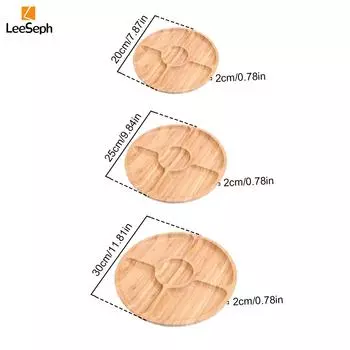 Круглый поднос Leeseph Bamboo с 5 отделениями, идеально подходит для закусок, фруктов, орехов, деревянная тарелка с разделителями для праздничных блюд