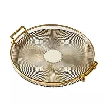 Круглый поднос с ручками, многоцелевой прозрачный круглый поднос для подачи хлеба, фруктов, десертов, закусок янтарный золота