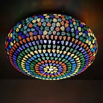 Круглый потолочный светильник с разноцветной стеклянной мозаикой -