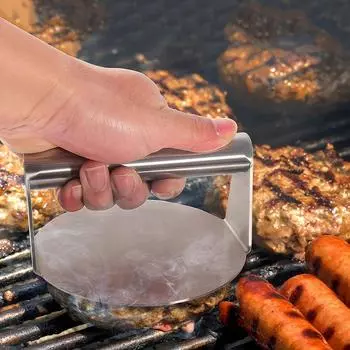 Круглый пресс для мяса для гамбургеров из нержавеющей стали с антипригарным покрытием для приготовления бургеров Кухонные принадлежности Инструменты для еды Пресс для мяса для гамбургеров