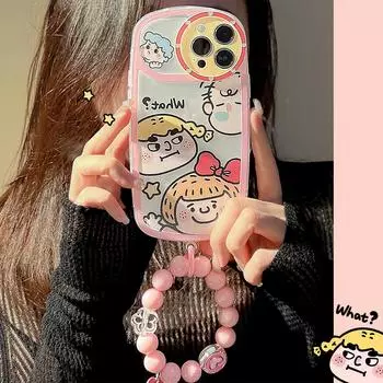 Круглый противоударный чехол для телефона с милым мультяшным сердечком для Iphone X Xr 11 12 Pro Max 13 14 Max Pro Promax, браслет с милой задней крышкой For iphone 13promax
