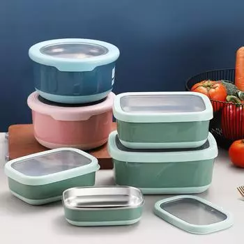 Круглый/прямоугольный герметичный ланч-бокс из нержавеющей стали с крышкой, кухонный контейнер для хранения еды Bento, холодильник, коробка для хранения свежих продуктов