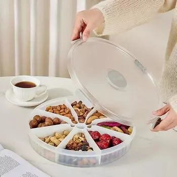 Круглый разделенный поднос, тарелки для хранения фруктов, конфет, орехов с крышкой, съемный разделительный поднос для журнального столика, вечеринки по случаю дня рождения белый
