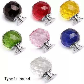 Круглый шарообразный прозрачный хрустальный шар с ромбовидным дизайном Прозрачный хрустальный стеклянный шкафчик Ручка для ящика Мебельная ручка Ручка для ванной комнаты 1 чёрный