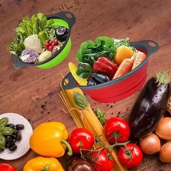 Круглый складной дуршлаг, силиконовая кухонная корзина для мытья фруктов и овощей, сито, складной слив, кухонные гаджеты, инструменты