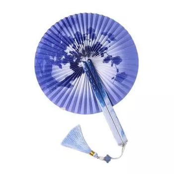 Круглый складной веер в китайском стиле с кисточками и цветочным узором, переносной бумажный веер, летний ручной веер, реквизит для танцевальных представлений и фотосъемок, украшение E