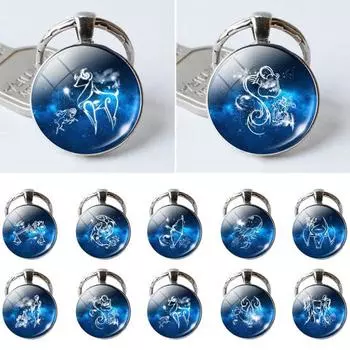 Круглый стеклянный брелок для ключей с подвеской в виде знака зодиака 12 созвездий Cancer