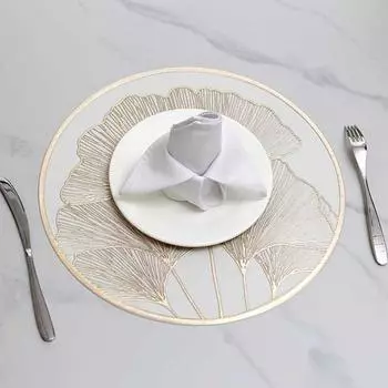 Круглый термостойкий коврик для столовых приборов с дизайном листьев гинкго, золотой, серебряный защитный коврик для стола, противоожоговой изолированный коврик для тарелок для домашней столовой, свадебной кухни золотистый