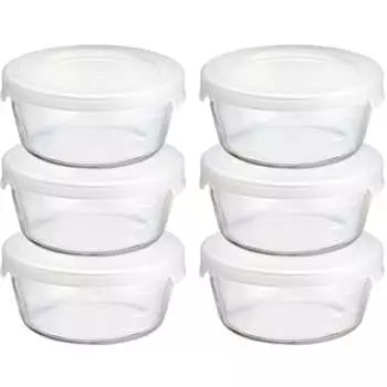 Круглый термостойкий стеклянный контейнер для хранения Hario объемом 300 мл MST-30-TW, набор из 6 шт.