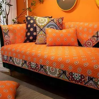 Круглый узор, противоскользящая подушка для дивана, спинка, полотенце, клетчатый лоскутный узор, диванное полотенце, сельский стиль, чехол для дивана из чистого хлопка 70x70cm 1pcs