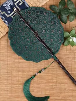 Круглый веер из бамбукового дерева, материал можно свернуть, складная длинная ручка, старинный стиль, женский летний классический ханьфу чонсам, реквизит