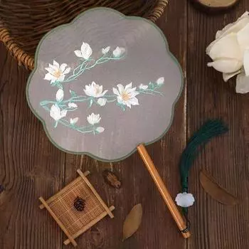 Круглый веер с кисточками в китайском стиле, ручной шелковый веер, старинный вышитый веер, китайская свадьба Style 3