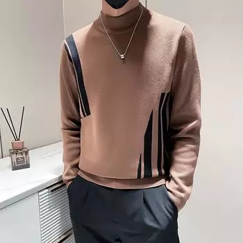 Круглый ворот свитера Мужская мода Бренд Красивый Осень и Зима Нижняя часть Новые мужские изящные облегающие топы M чёрный