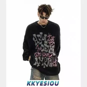 Круглый ворот свитера, вязаный свитер, мужская повседневная и красивая осенне-зимняя базовая рубашка, мужской приталенный топ Temperament M чёрный