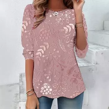 Круглый вырез 3D принтованный топ красочные модные повседневные длинные рукава женские футболки S