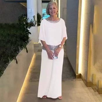 Круглый вырез, блестки, цветные блоки, рубашка «летучая мышь», широкие брюки, комплект из 2 предметов для женщин, повседневная рубашка, свободные брюки, элегантный деловой костюм, весна/лето, мода S белый