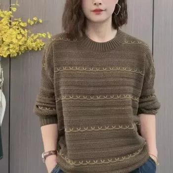 Круглый вырез горловины корейской версии с базовой вязкой свитер для женщин осень свободный длинный рукав свитер XL