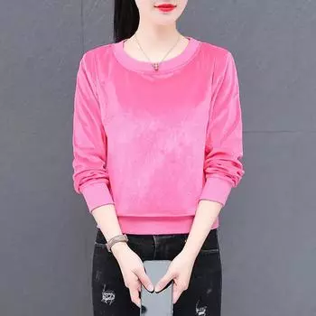 Круглый вырез хлопковый свитер женский весна осень и зима корейская мода свободный универсальный короткий топ с длинными рукавами XXXL чёрный