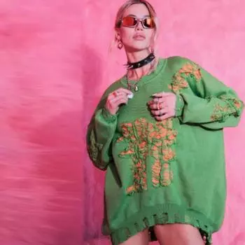 Круглый вырез Ins Style Spicy Girl Top Knitted Sweater Casual Loose Long Sleeves Tattered Sweater for Women S серый