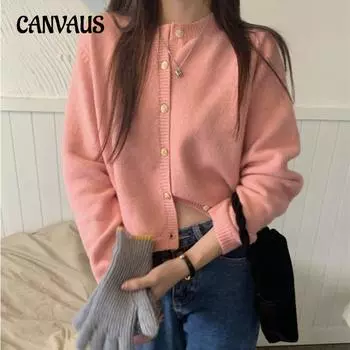 Круглый вырез кардиган вязаный женский осень и зима ретро нежный ветер тонкий верхняя одежда свитер One Size чёрный