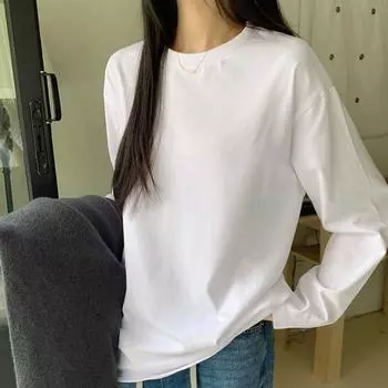 Круглый вырез с длинным рукавом, белая женская однотонная футболка для отдыха на каждый день 2XL белый