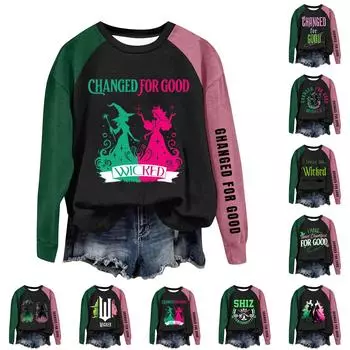 Круглый вырез с длинным рукавом толстовки для женщин принт графический топ повседневные базовые топы пуловер XXXL розовый