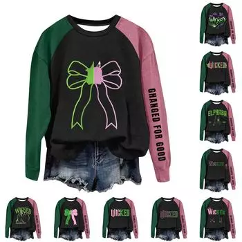 Круглый вырез с длинным рукавом толстовки для женщин принт графический топ повседневные базовые топы пуловер L армия зеленый