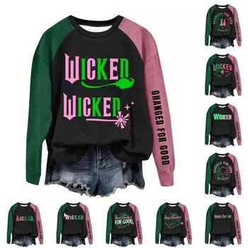 Круглый вырез с длинным рукавом толстовки для женщин принт графический топ повседневные базовые топы пуловер L армия зеленый