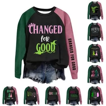 Круглый вырез с длинным рукавом толстовки для женщин принт графический топ повседневные базовые топы пуловер L