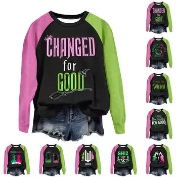 Круглый вырез с длинным рукавом толстовки для женщин принт графический топ повседневные базовые топы пуловер M зелёный