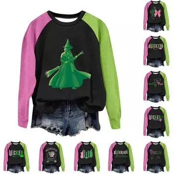 Круглый вырез с длинным рукавом толстовки для женщин принт графический топ повседневные базовые топы пуловер L армия зеленый