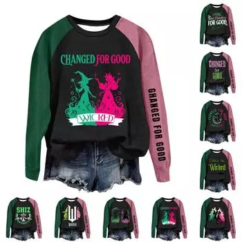 Круглый вырез с длинным рукавом толстовки для женщин принт графический топ повседневные базовые топы пуловер XXL темно-зеленого