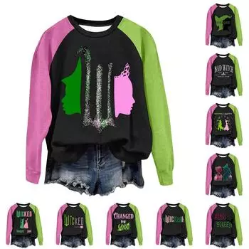 Круглый вырез с длинным рукавом толстовки для женщин принт графический топ повседневные базовые топы пуловер L армия зеленый