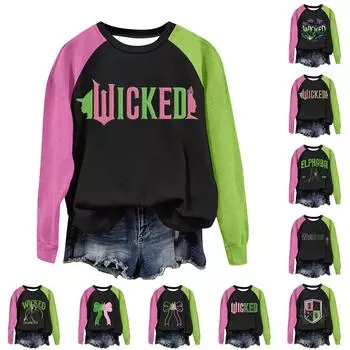 Круглый вырез с длинным рукавом толстовки для женщин принт графический топ повседневные базовые топы пуловер S зелёный