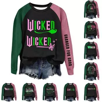 Круглый вырез с длинным рукавом толстовки для женщин принт графический топ повседневные базовые топы пуловер L армия зеленый