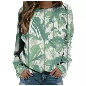 Круглый вырез с длинными рукавами и принтом в виде красивого осеннего пейзажа Футболка с длинными рукавами Свободные женские повседневные модные футболки с длинными рукавами S