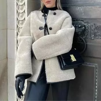 Круглый вырез с длинными рукавами, меховое пальто, верхняя часть, женская теплая куртка с искусственным мехом, осень и зима S абрикосовый