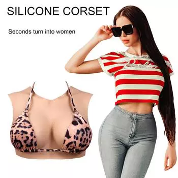 Круглый вырез, силиконовый поддельный нагрудный жилет с ажурным дизайном, сексуальный силиконовый бюстгальтер для сценических выступлений, расширяющий грудь C SM