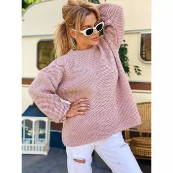 Круглый вырез свитера крючком ткань толстый теплый пуловер женский длинный рукав трикотаж однотонный свободный повседневный базовый рубашка темперамент коммуникативный осень зима S белый