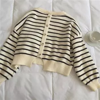 Круглый вырез сзади разрез однобортный вязаный свитер женский осень и зима новый корейский стиль свободный внешний низ топ One size fits all