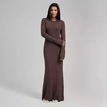 Круглый вырез трикотажные женские платья осень зима Slim Fit Высокая талия бедра пакет дамское платье элегантный длинный рукав тонкий женский S белый